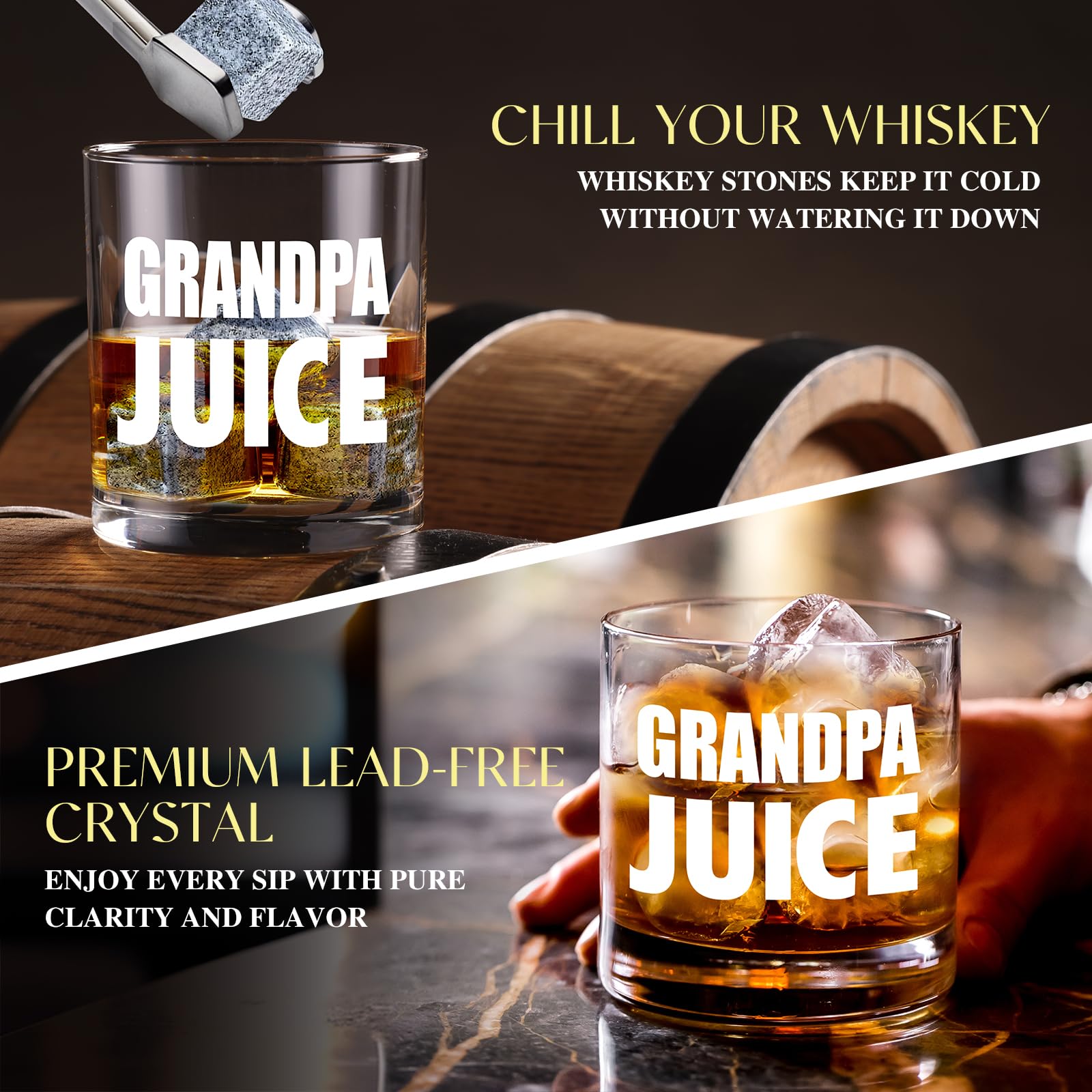 14 Pcs Grandpa Gifts, Best Granddad Ever Gift with 11 Oz Grandpa Juice Whiskey Glass 4 Whiskey Stones Coaster Apron Hat Sock Tape Measure Keychain, Birthday Father's Day Christmas Gift for Grandfather
