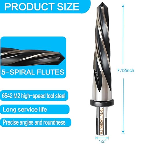 Miniatura 2 de DKIBBITH Broca escariadora de construcción de puente de 1516 pulgadas, escariador cónico M2 HSS para aleación de acero, metal, madera, plástico,