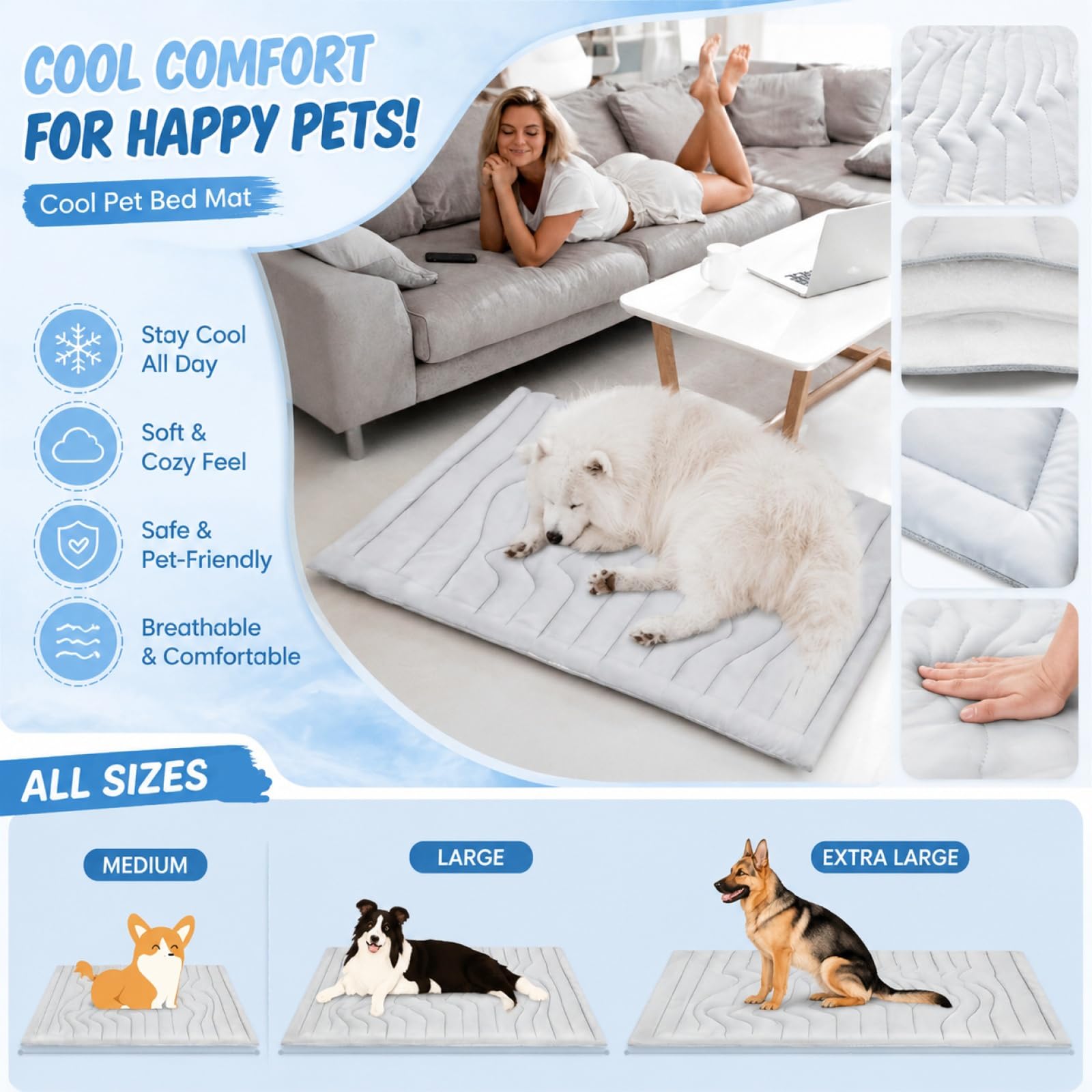 Kühlmatte Oxfordgewebe Hunde Katzen Sommer Kühlbett Bodenmatte Box Sofa