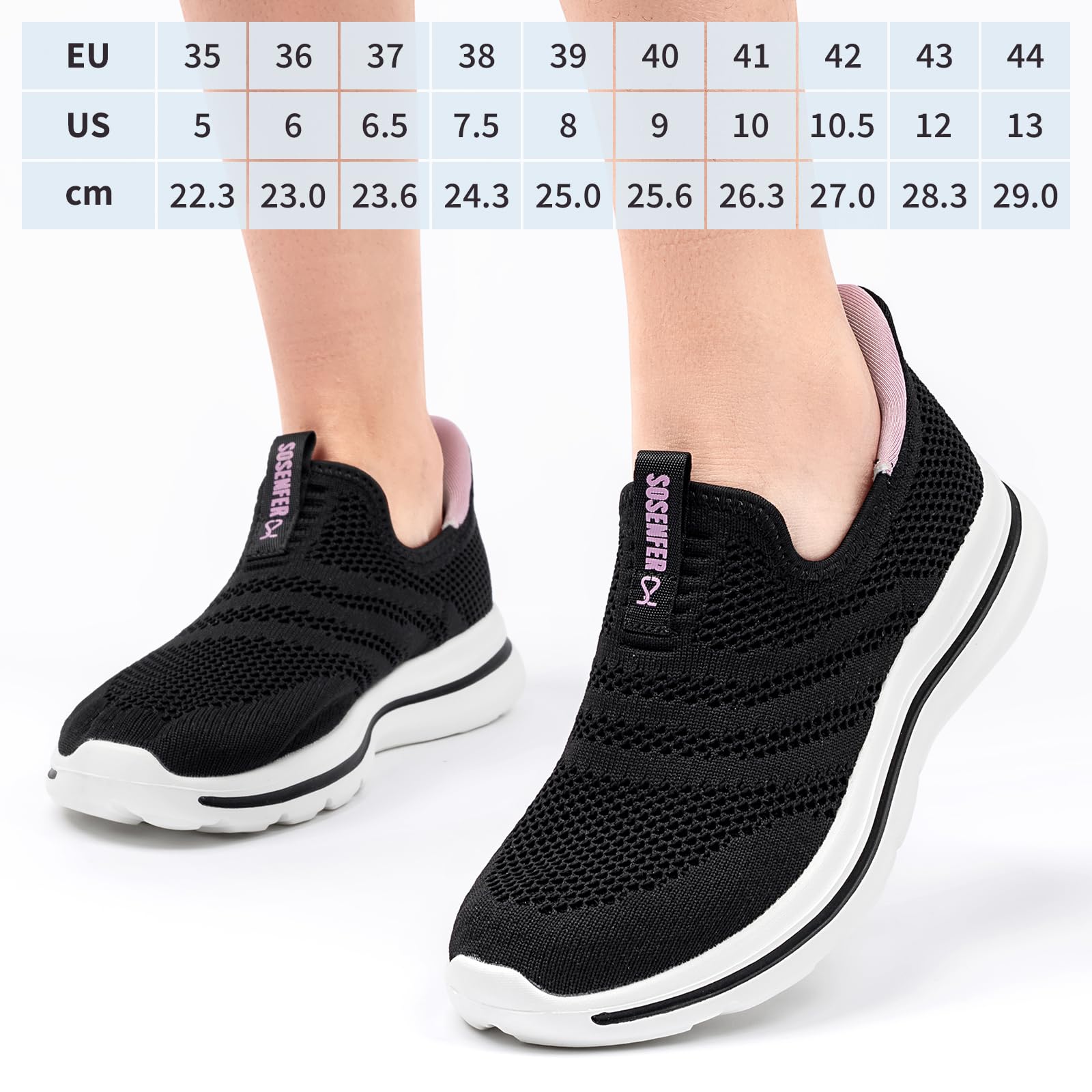 Sosenfer Sneaker Damen Slip On Ohne Schnürsenkel Leicht Atmungsaktiv | Schlupfschuhe Damen, Walkingschuhe, Rutschfeste Sohle, Bequeme Mesh-Schuhe, Turnschuhe Freizeitschuhe für Alltag, Gr.36-42