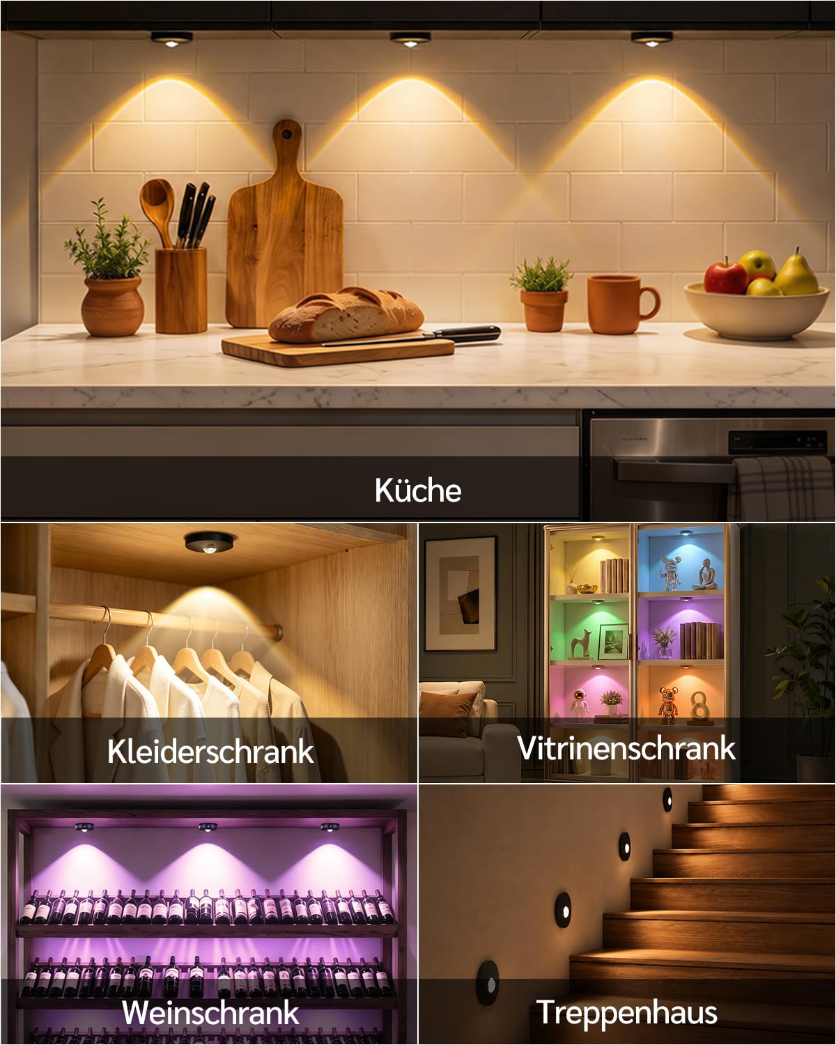 USB Aufladbar LED Spots Akku mit Fernbedienung, RGB Farbwechsel Unterbauleuchte, Magnetisch Dimmbar LED Schrankbeleuchtung, Kabellos Vitrinenbeleuchtung mit Timing Funktion Schwarz (3er Pack)