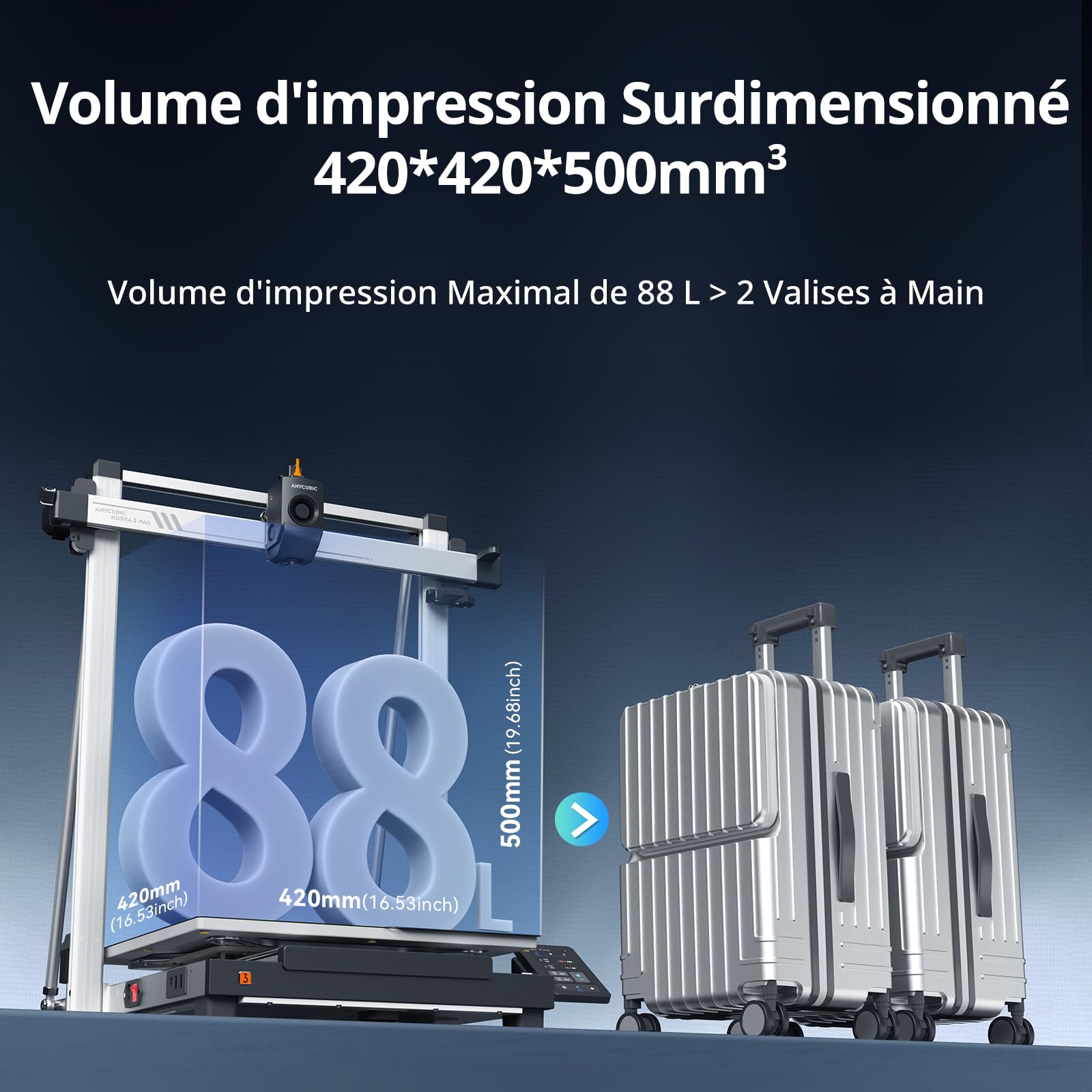 Anycubic Kobra 3 Max Imprimante 3D, Grande Taille Impression 420 * 420 * 500mm, 600 mm/s Impression Haute Vitesse, Auto-Nivellement LeviQ 3.0, pour Débutants et Experts