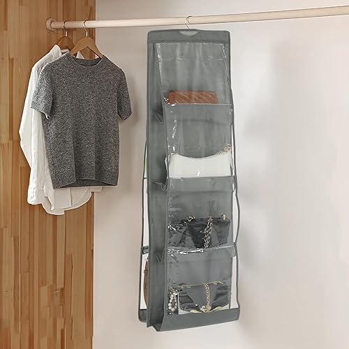 Miniatura 6 de Sliverdew Organizador de almacenamiento para colgar en la pared con 8 bolsillos grandes para bolsos y bolsos, organizador plegable transparente para