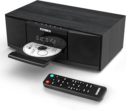 JA-318 CD Player Stereo System for Home, 36W RMS HiFi Bluetooth 5.3 CD Player with Speakers, FM Radio 40 Presets, USB/AUX Playback, LED Clock & Alarm, IR Remote Control, Modern Black Wood