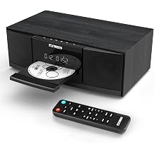 JA-318 CD Player Stereo System for Home, 36W RMS HiFi Bluetooth 5.3 CD Player with Speakers, FM Radio 40 Presets, USB/AUX Playback, LED Clock & Alarm, IR Remote Control, Modern Black Wood