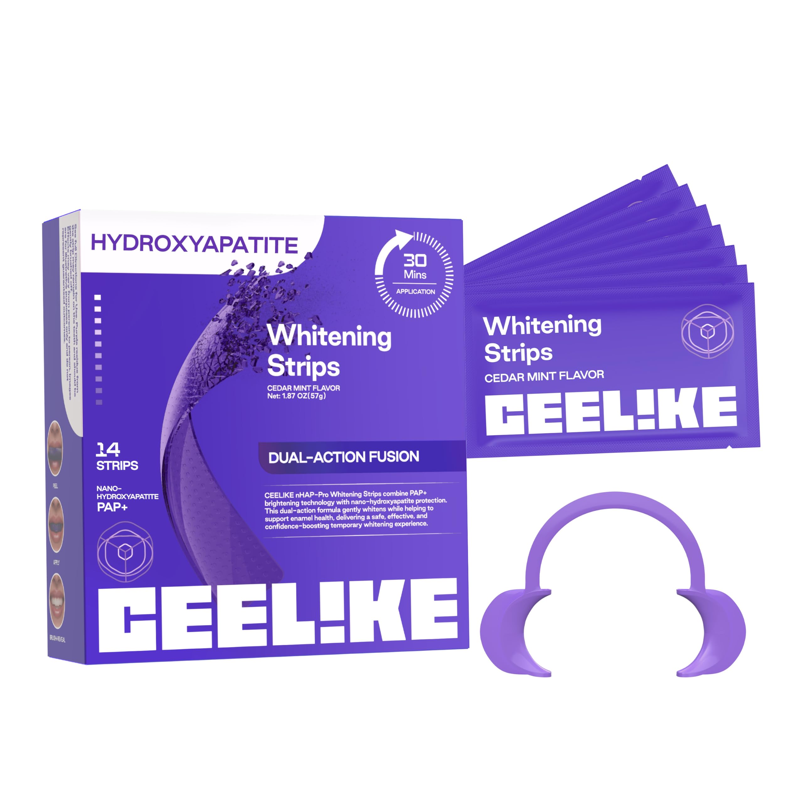CEELIKE Tiras blanqueadoras moradas para dientes - Fórmula con PAP + nHAP - Tecnología correctora de color violeta - 14 tiras (7 usos) - Aptas para dientes sensibles — view 8