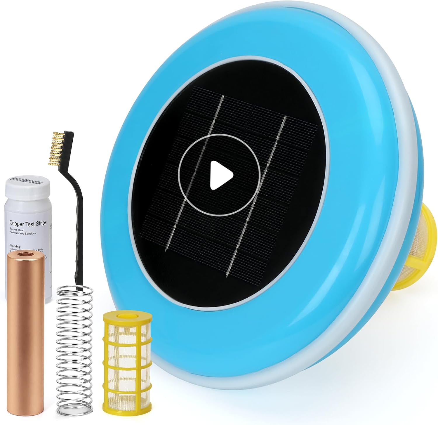 Solar Pool Ionizer - 450g Heavy-Duty Cartridge & 100cm² Solar Panels, 35,000 Gal Floating Mineral System, Reduces Chlorine Use in Saltwater and Freshwater Pools (Blue)