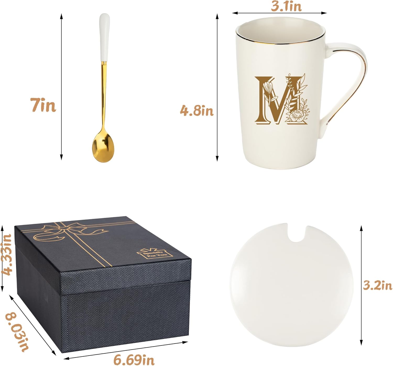 Letter M Personalized Initial Mugs with Flower, Letter M Personalized Coffee Mug, Customized Cool Letter Mugs for Women, Bridal Shower Gifts, Women's Initials Gifts Mug 14 OZ Matte White - Image 6