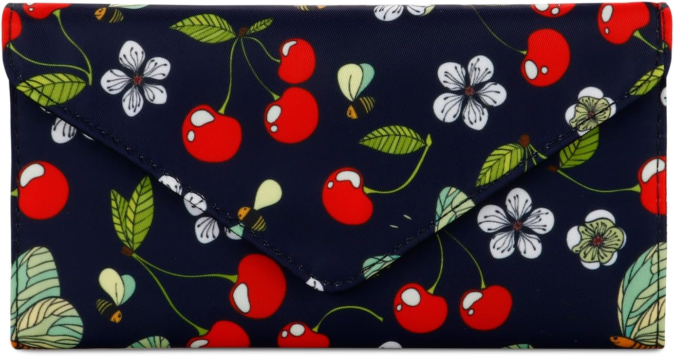 Slim Card Wallet for Women - Water Resistant Envelope Style Multi-card Holder, Ultra Thin, Cherry
