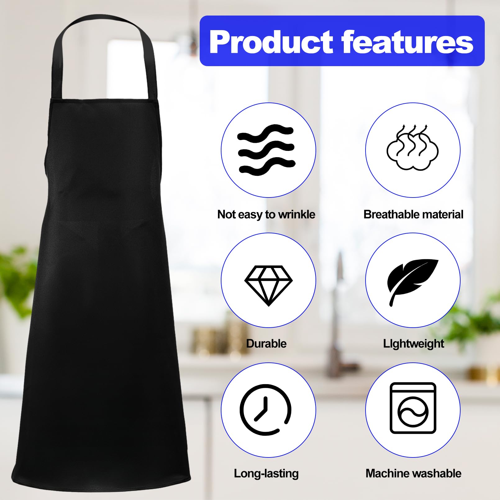 Delantales unisex con peto, delantales a granel, delantal de chef con lazos extralargos, delantal de chef sin bolsillos, delantales lavables