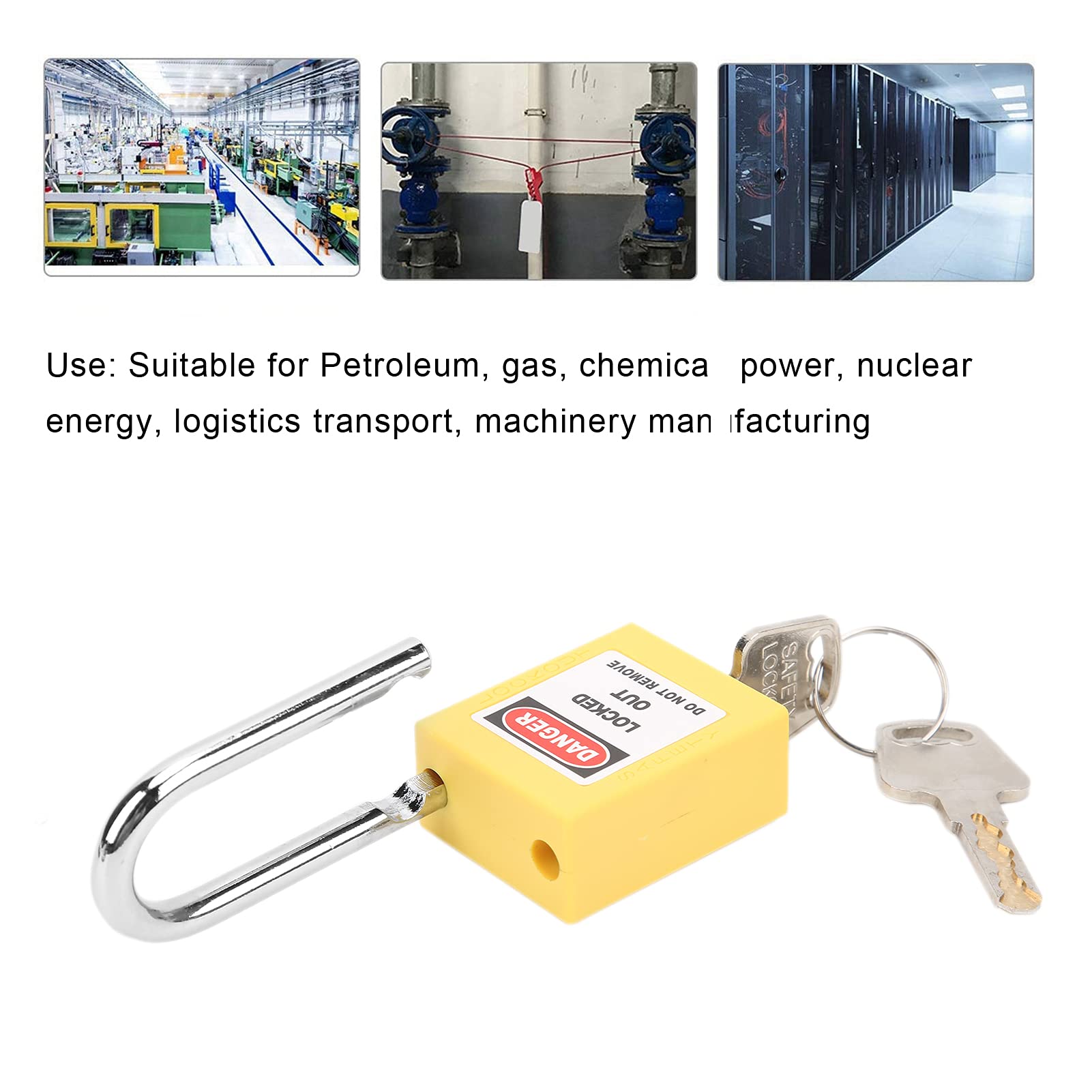Cerradura de bloqueo, candado de seguridad de nailon de 38 mm con etiqueta grabable para aplicaciones de etiquetado industrial de energía química (Amarilla)