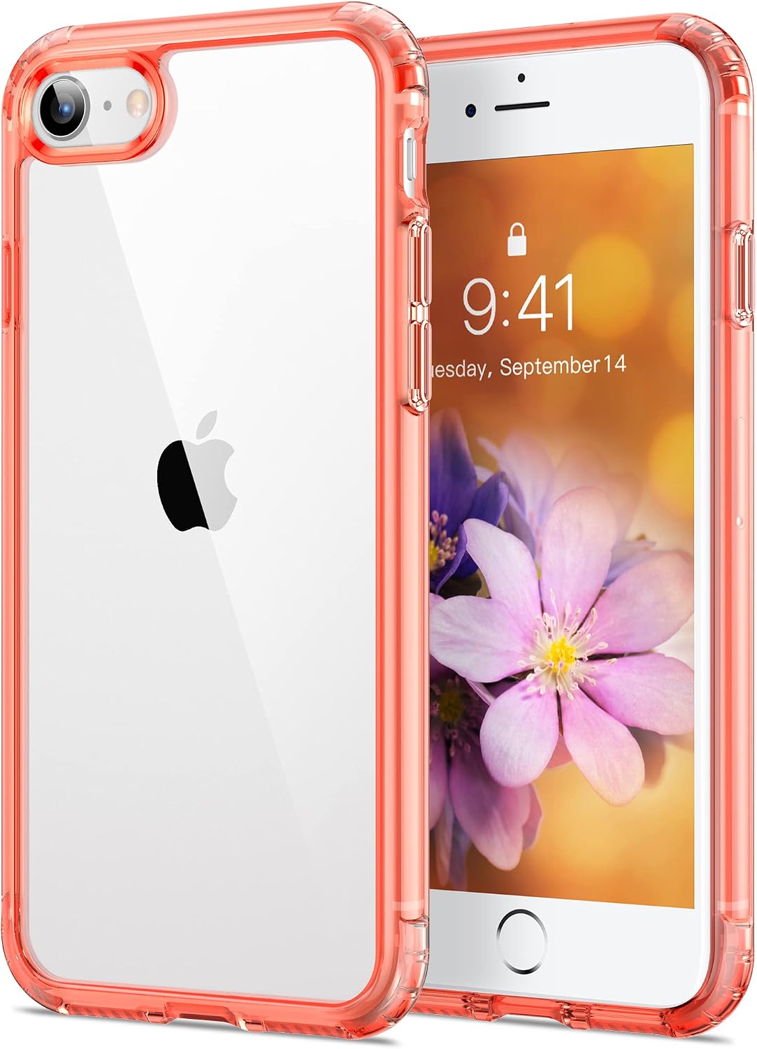 HOOMIL Clear Case for iPhone SE 2022/2020 and iPhone 8/7, Never-Yellowing Shockproof Protective Cover, Coral