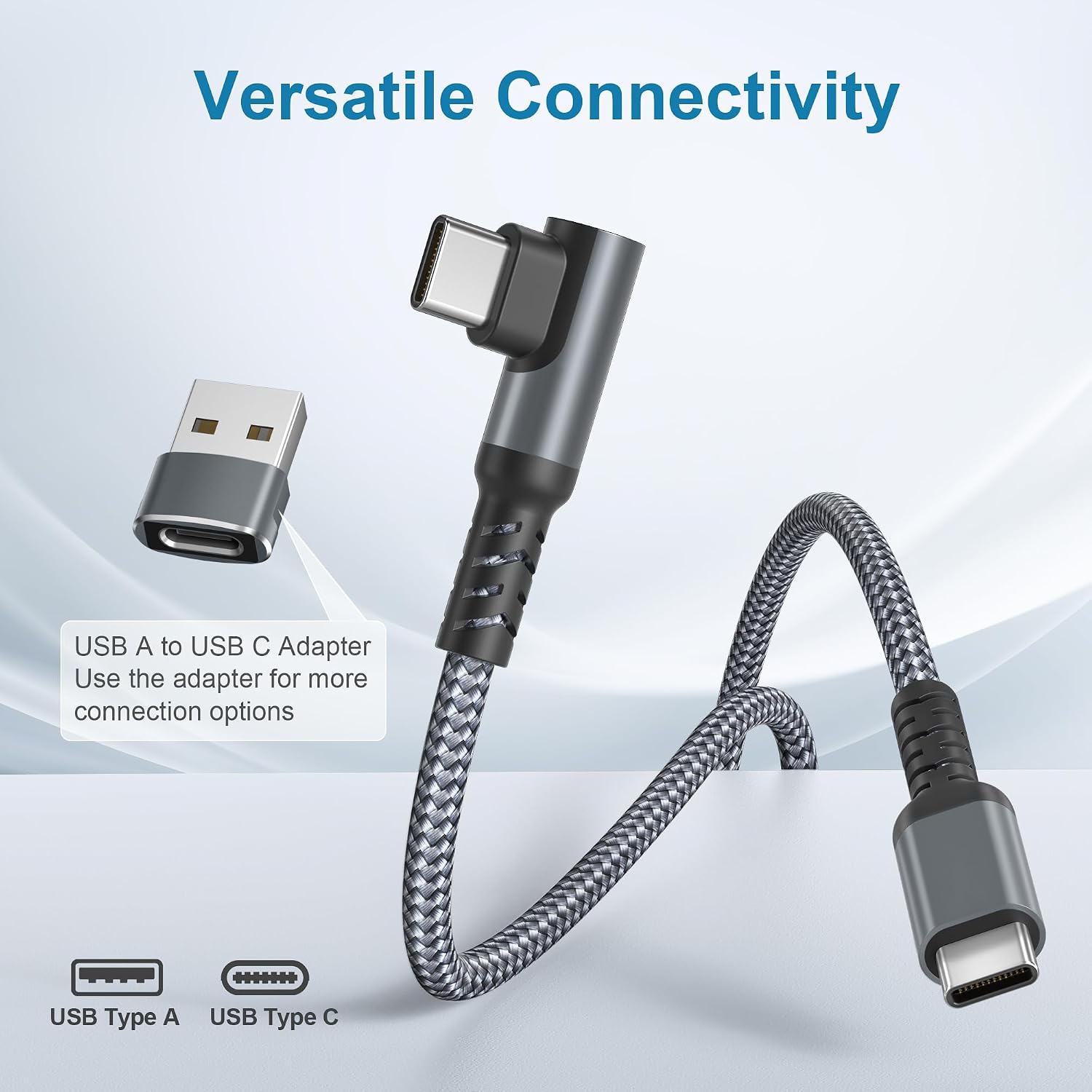 Basesailor for iPhone 17e 16e 15 Pro Max Plus Charger Cable 3.3FT,USB C to Type C Cord 60W Right Angle 90 Degree with USB Adapter,PD Fast Charging Cord for Samsung S26 S25 S24,iPad mini,iPad 12 Air 7 image 5