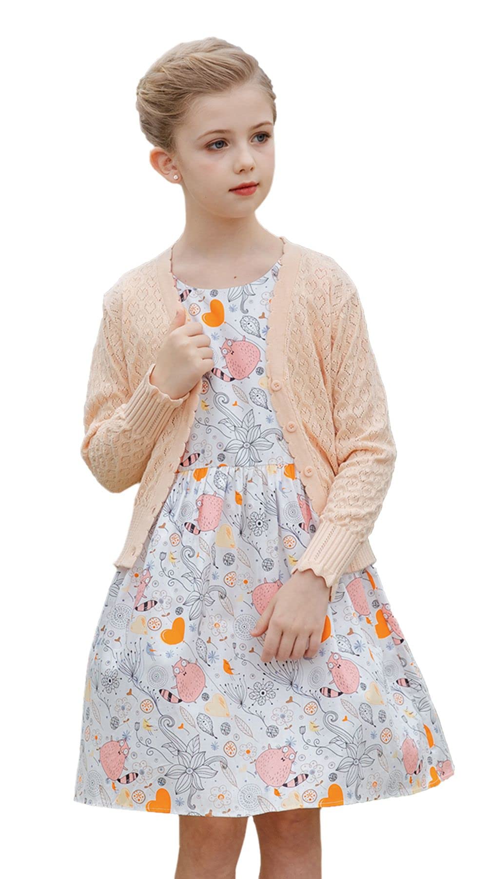 SMILING PINKER Chaqueta de punto para niña de manga larga festiva bolero chaqueta pointelle algodón chaqueta de hombro para vestido 86-164