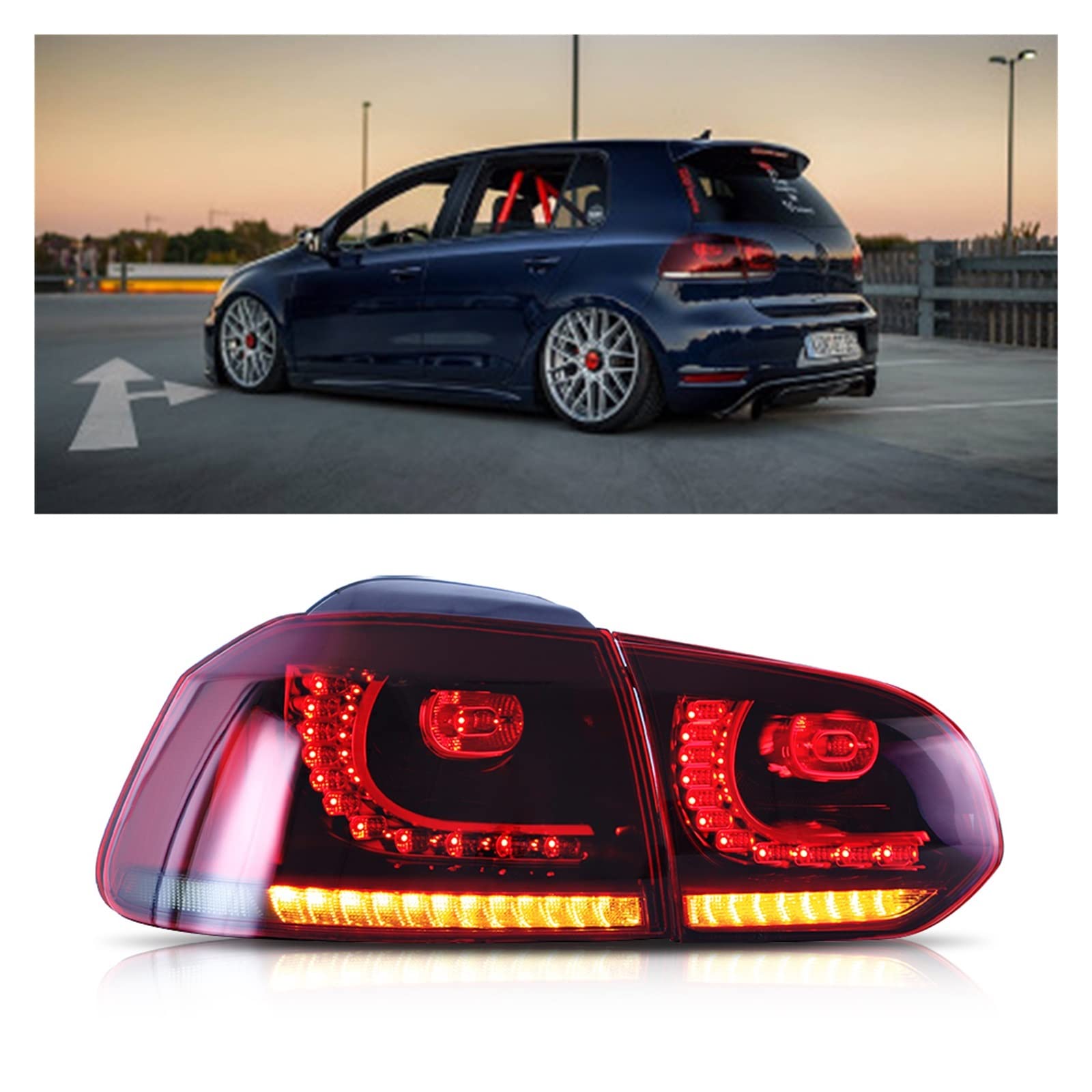 Car Styling Compatible With VW Golf 6 Tail Lights 2009-2012 Golf6 R20 LED Tail Lamp LED DRL Dynami Signal Brake Reverse Auto Accessories(Red A pair)
