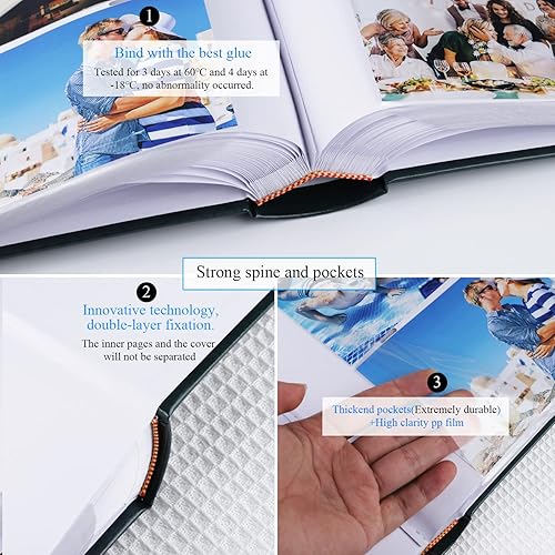 Miniatura 3 de Álbum de fotos de 4 x 6 pulgadas con capacidad para 402 bolsillos con bolsillos deslizantes, libro de fotos, cubierta de cuero, con espacio de