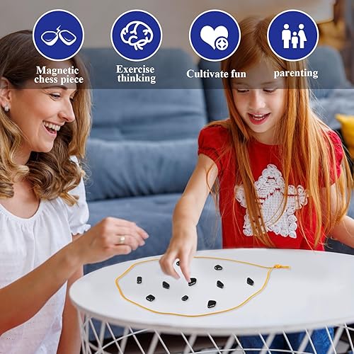 Miniatura 4 de Juego magnético de ajedrez con cuerda multijugador magnético con piedras, divertido tablero de ajedrez G AME para fiesta, familia, viajes y camping