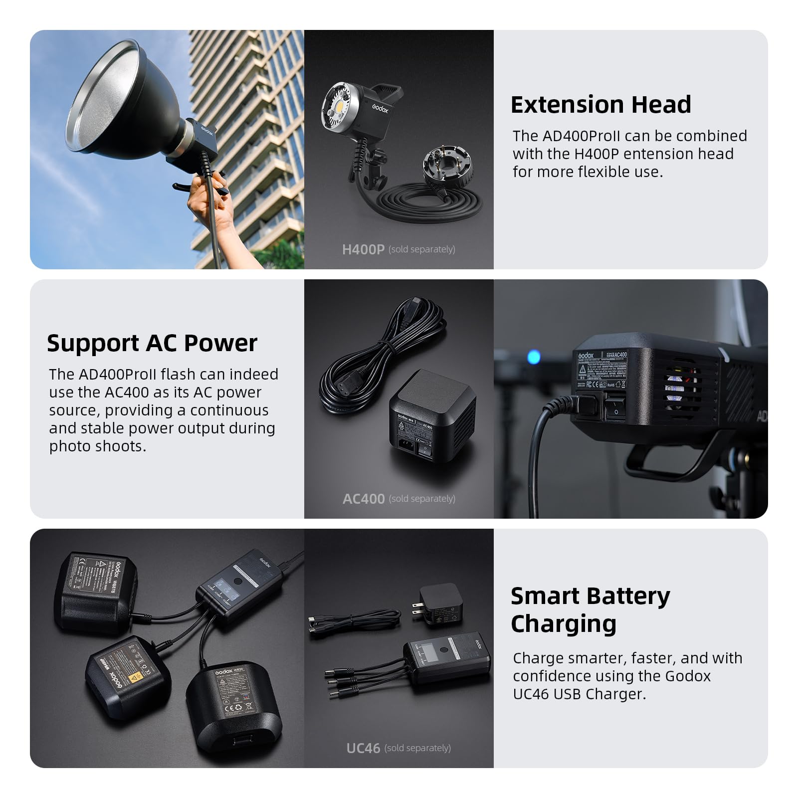 Godox AD400Pro II AD400ProII Blitzgerät, GN72 400 Ws 2,4 G TTL 1/8000s HSS, One-Tap Synchronisation mit X3 Auslöser, 16 Farbgruppenanzeige, Bi-Color Modellierlampe