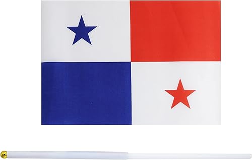 Miniatura 2 de Paquete de 10 banderas panameñas de Panamá en palo de 5 x 8 pulgadas, decoraciones patrióticas, decoración de aula, pequeñas mini banderas en palos,