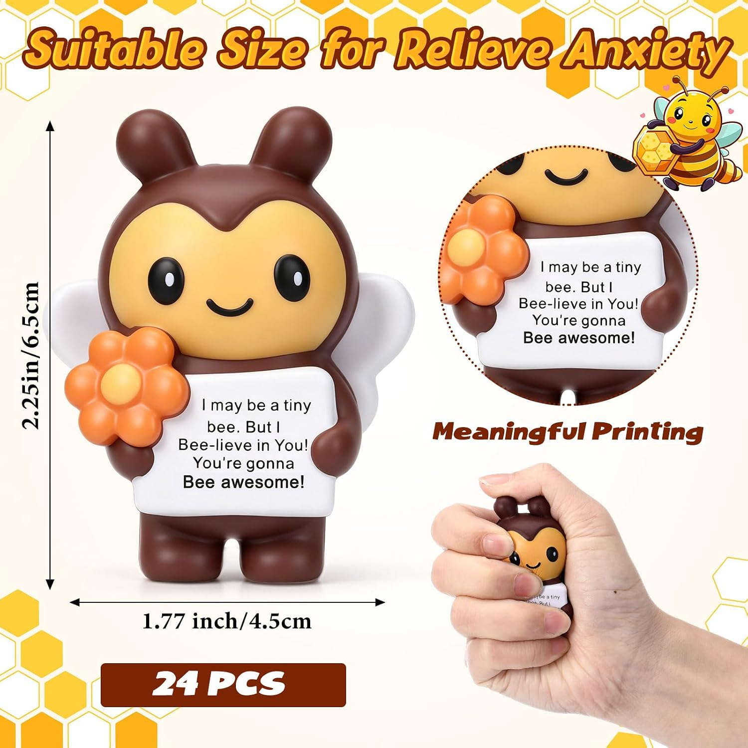 24 Pack Bee Stress Balls for Coworkers Adults Mini Foam Squeeze Fidget Toys for Anxiety & Stress Relief, Cute Motivational Bee Desk Gifts, Office Bulk Party Favors