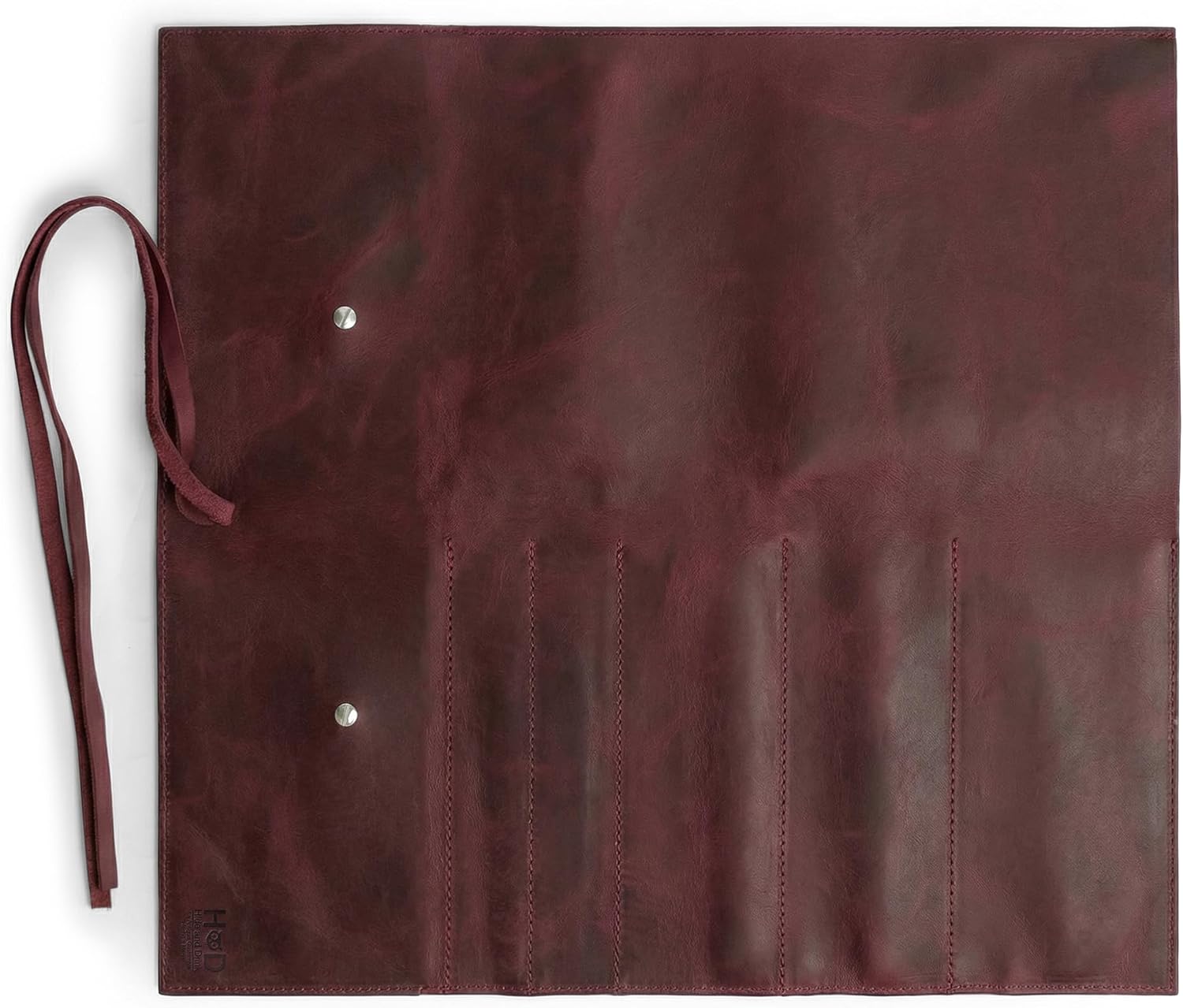 Hide & Drink, Rustic Knife Roll Case (5 pockets), Compact Carry-On Bag for Traveling Chefs & Cooks, Kitchen Tool Storage Organizer, Full Grain Leather, Handmade (Sangria)