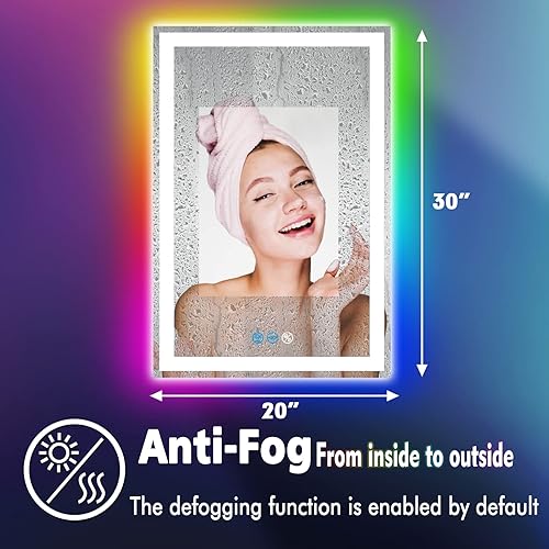Miniatura 3 de Espejo de baño LED cuadrado de 30 x 20 pulgadas con luces delanteras, 3 colores + retroiluminación RGB arco iris, espejo iluminado para baño, espejo