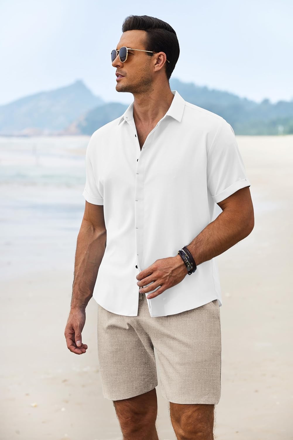 COOFANDY Men's Summer Beach Outfits 2 Piece Short Sleeve Shirts and Shorts Vacation Texture Linen Sets for Men