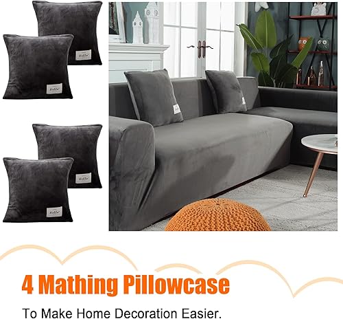 Miniatura 4 de Fundas de sofá modulares en forma de L, 2 fundas elásticas antideslizantes para sofá de 3 + 3 plazas, funda de sofá con fundas de almohada,