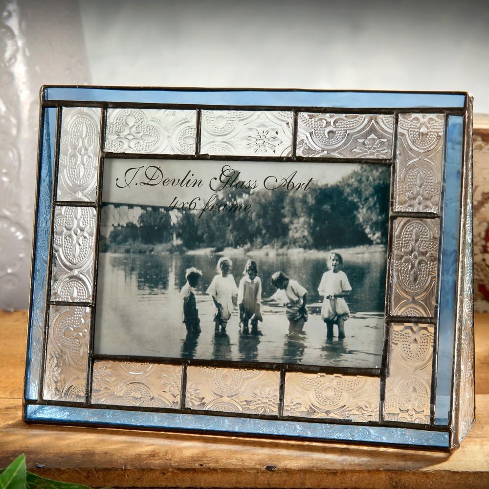 J Devlin Pic 159-46H Blue Glass Picture Frame Tabletop 4x6 Horizontal Photo Clear Vintage and Pale Blue