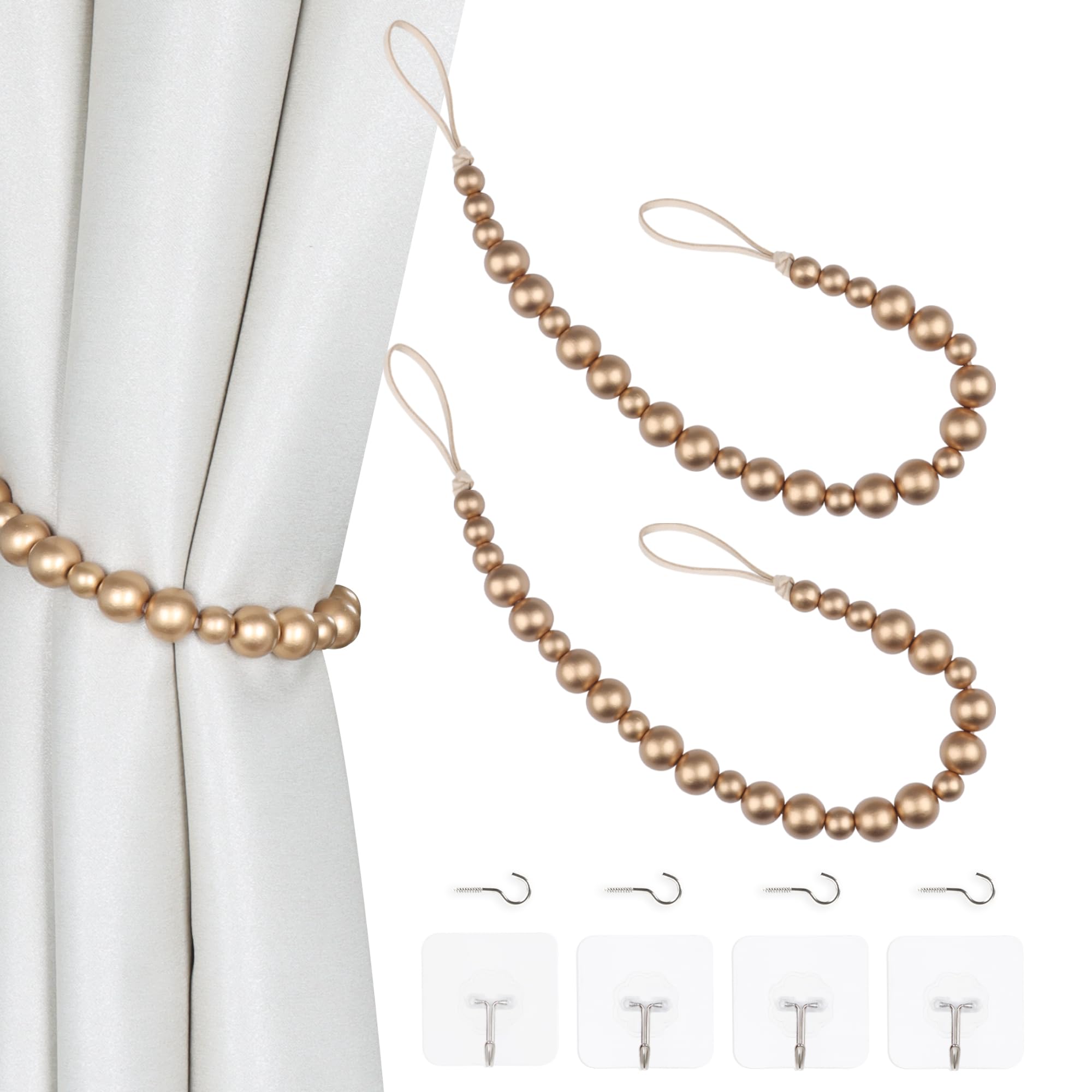 2 Pieces Wood Bead Curtain Tieback Boho Curtain Tiebacks
