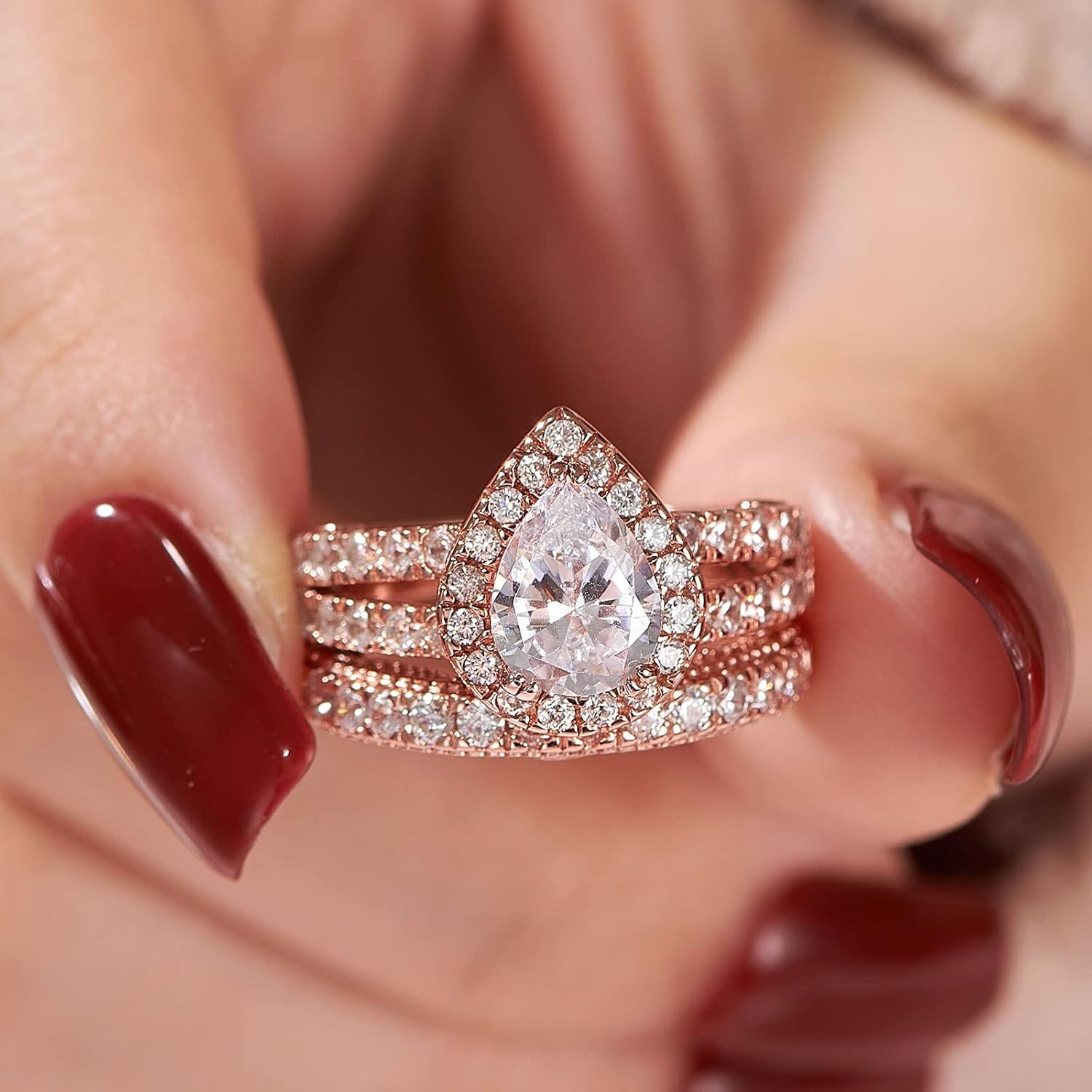 Wuziwen Pear Wedding Engagement Ring Set for Women 925 Sterling Silver Cubic Zirconia - Image 4