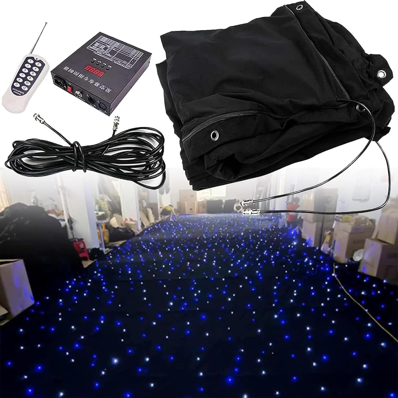 Rideau de fond étoilé à LED – Tissu RGBW ciel étoilé avec contrôle DMX – Rideau coloré pliable pour scène de mariage – Parfait pour les mariages, les fêtes, Noël – Comprend un contrôleur,B-2x3m