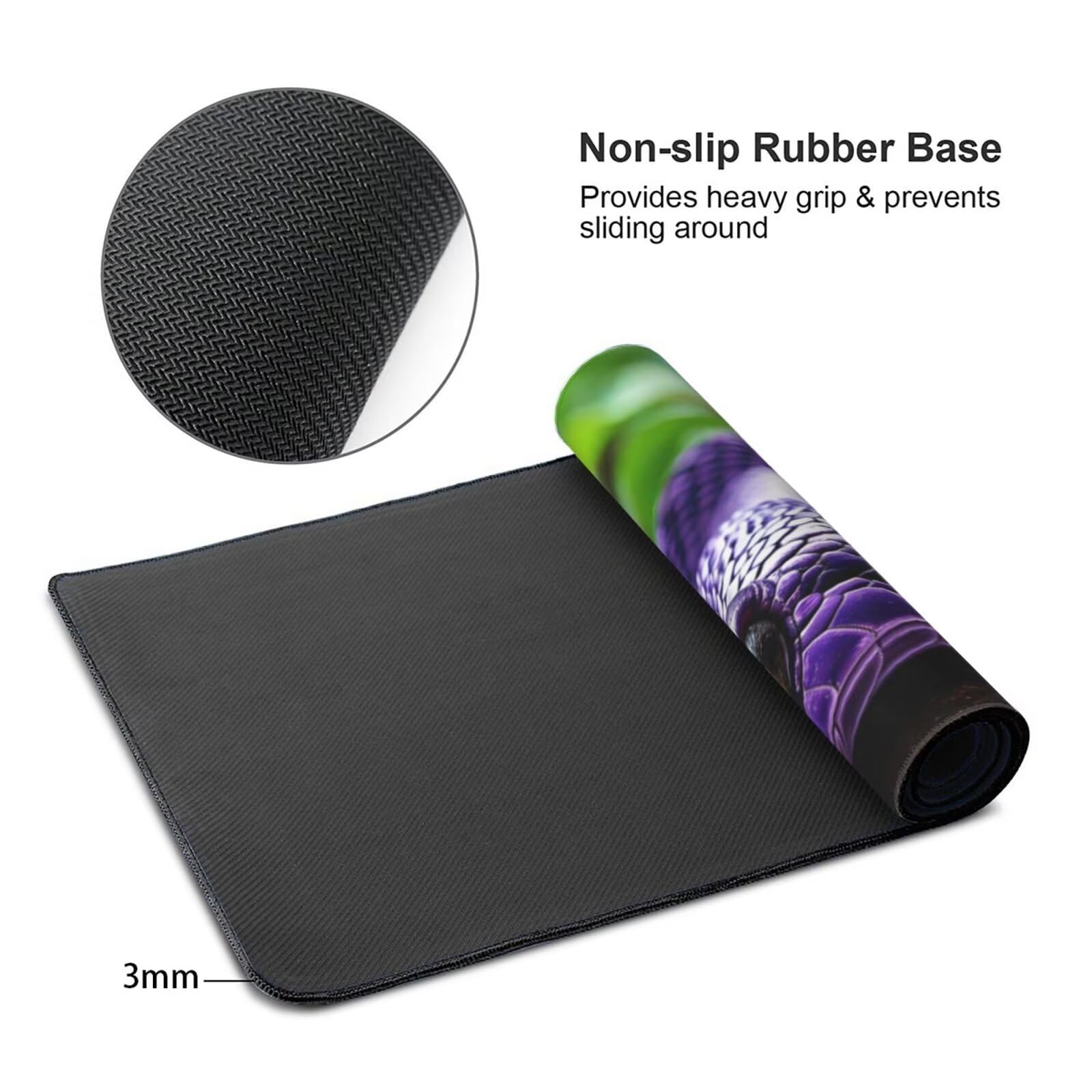 Tappetino Mouse XXL 1400 x 600 x 3mm, Tappetino Mouse Viola Mouse Pad, Esteso con Bordi Cuciti Gaming Mousepad Serpente, Base in Gomma Antiscivolo, Sottomano Scrivania, per Computer, PC, Laptop H-812