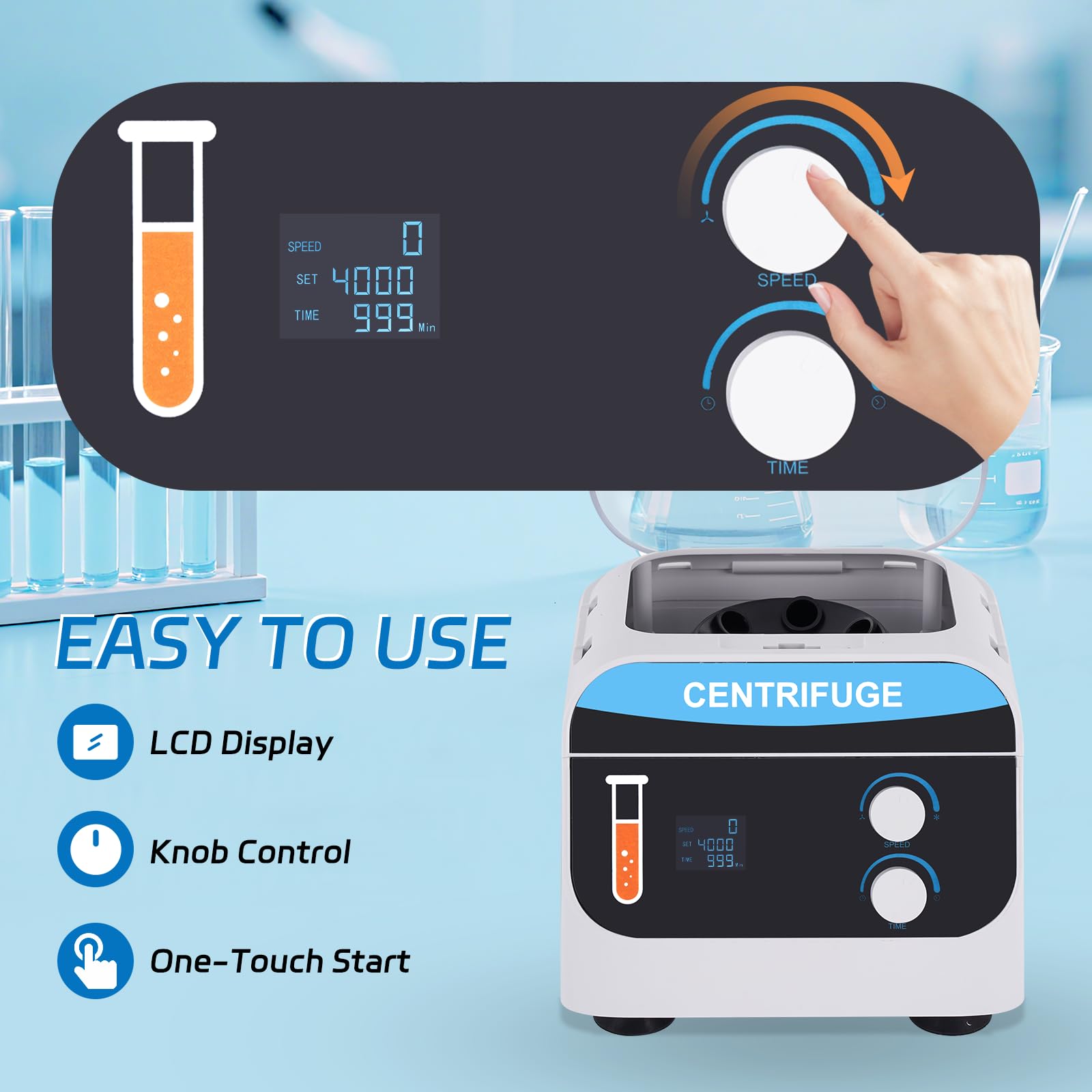 YUCHENGTECH Centrifugadora de Laboratorio 6X20ml Centrifugadora Plasma para tubos de 5/7/10 ml 4000rpm 0-99min 1920 xg Pantalla Digital Centrifugadoras para Educación, Biología, Medicina, Química