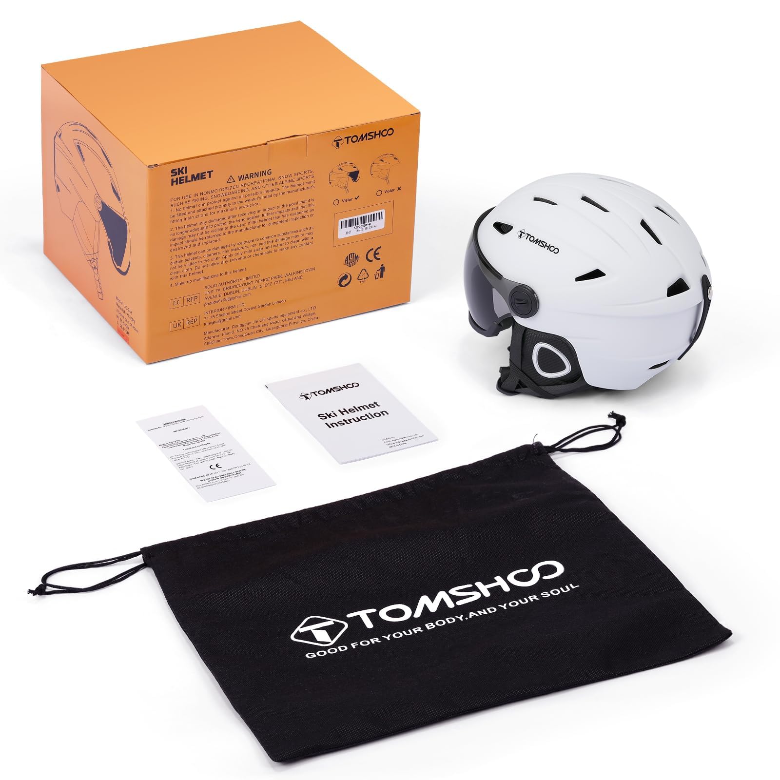 TOMSHOO Kask narciarski ze zdejmowanymi goglami, wewnętrzną wyściółką i nausznikami, certyfikat bezpieczeństwa i lekki kask snowboardowy dla mężczyzn i kobiet, do snowboardu i jazdy na rowerze