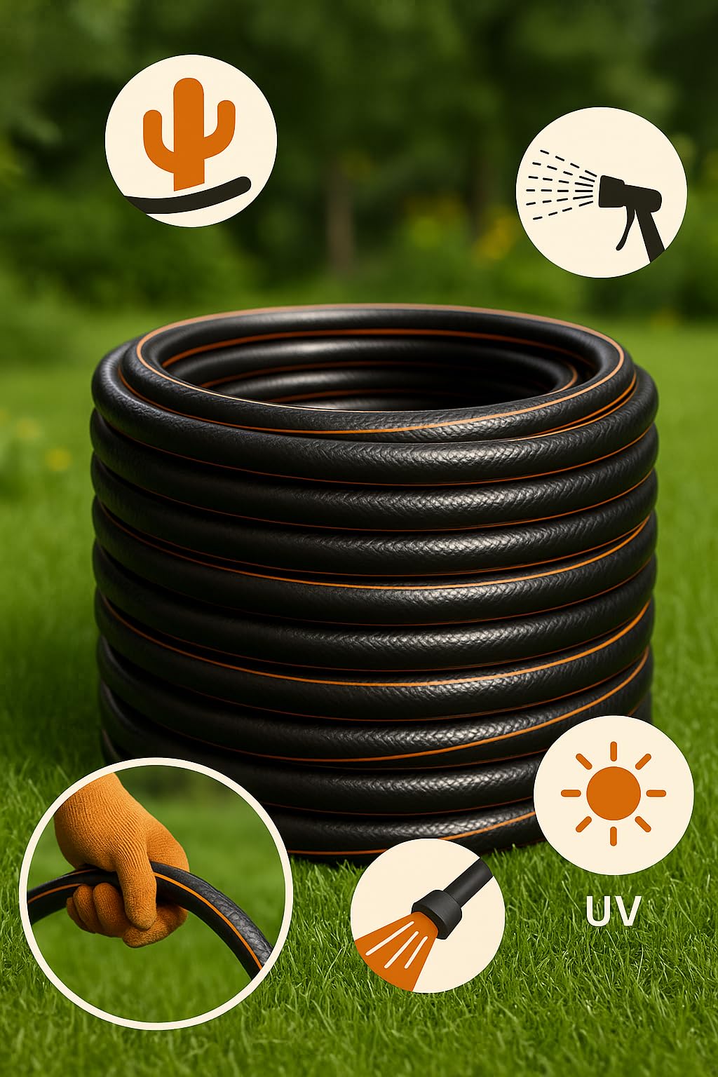 NAKA Carbon Gartenschlauch 4-lagig Flexibel Wasserschlauch Flexibler 3/4-Zoll-Schlauch 50m