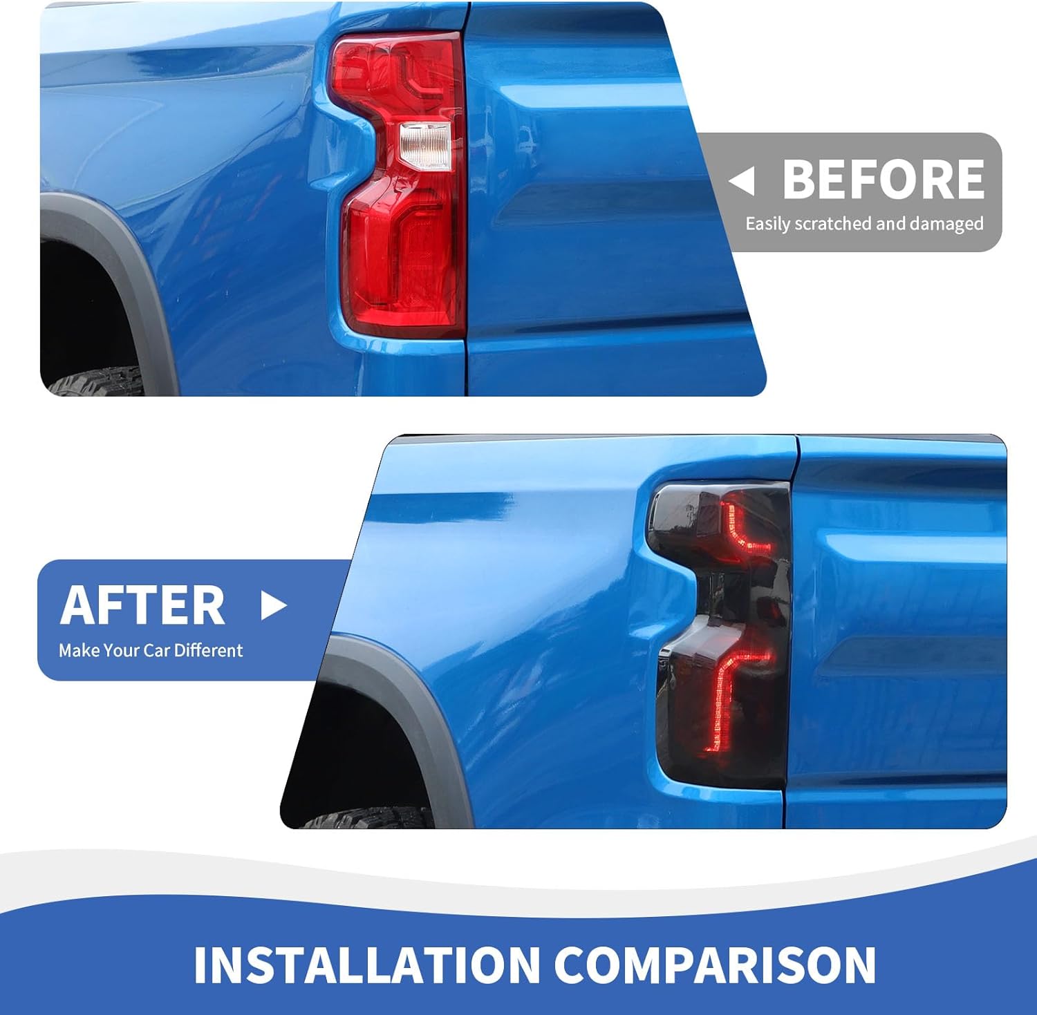 RAZPOY for Silverado Tail Light Covers, 2PCS Smoked Rear Taillight Lamp Guards Trim Compatible with 2019-2024 Chevy Silverado Exterior Accessories, Smoke Black