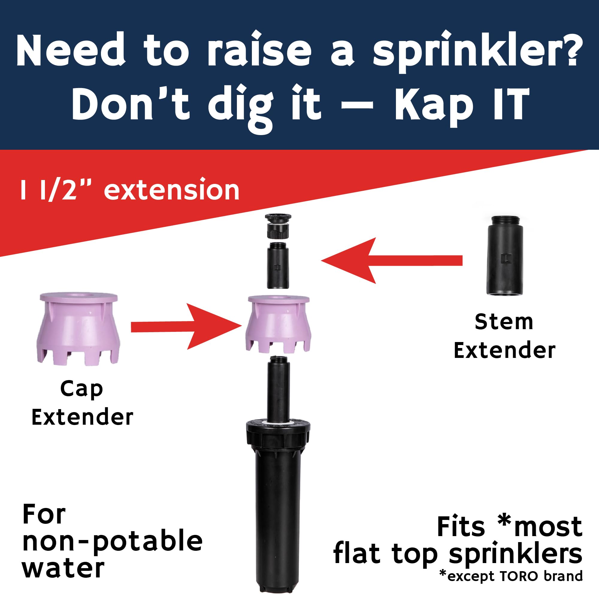 Kap-It - Extensión de aspersor desplegable de agua no potable, elevación de 1.5 pulgadas para sistemas de agua reciclada, paquete de 10