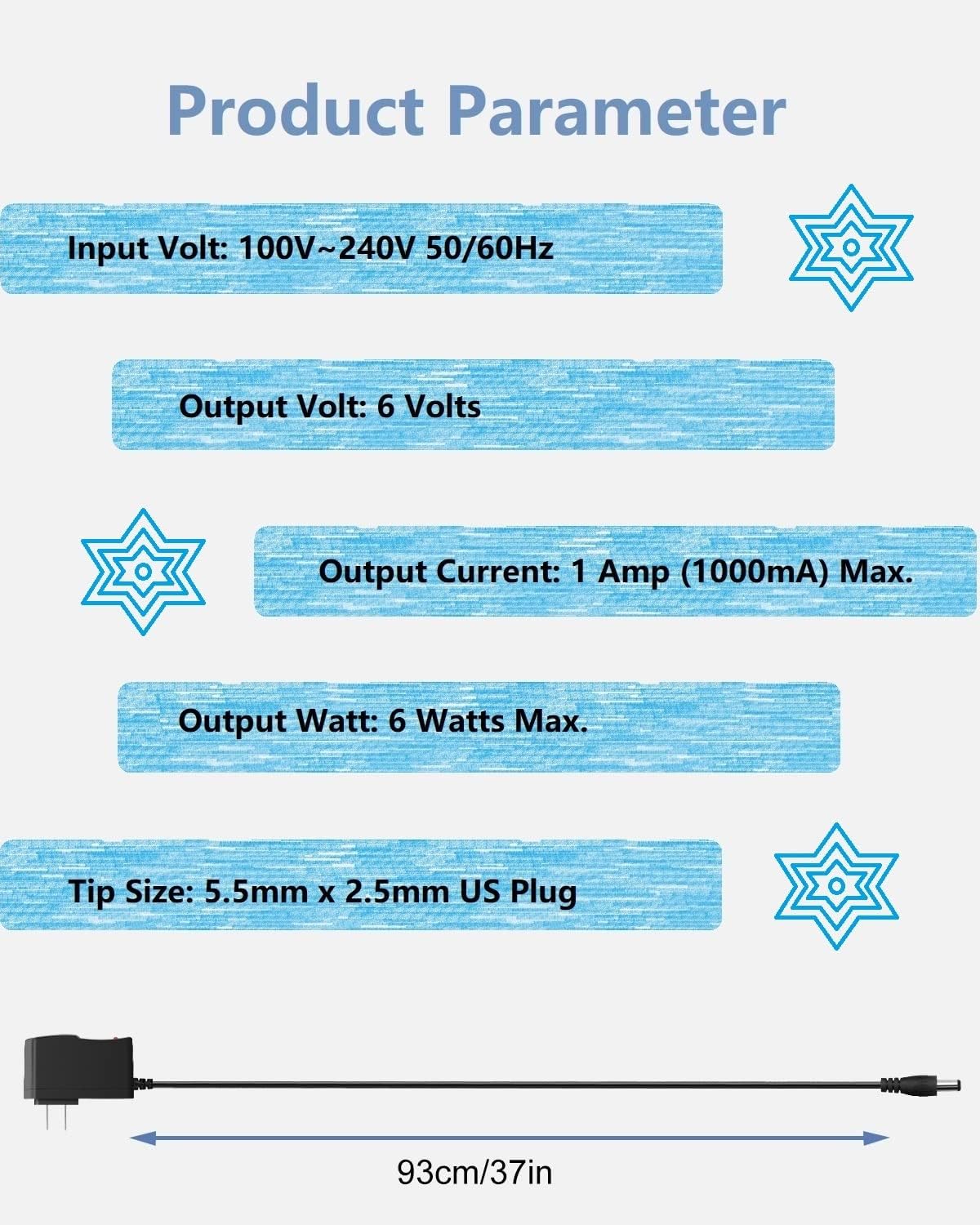 Power Supply, DC, 6V, 1A, Power Adapter, 6W Max., AC/DC Adapter, 5.5mm x 2.5mm US Plug : Electronics