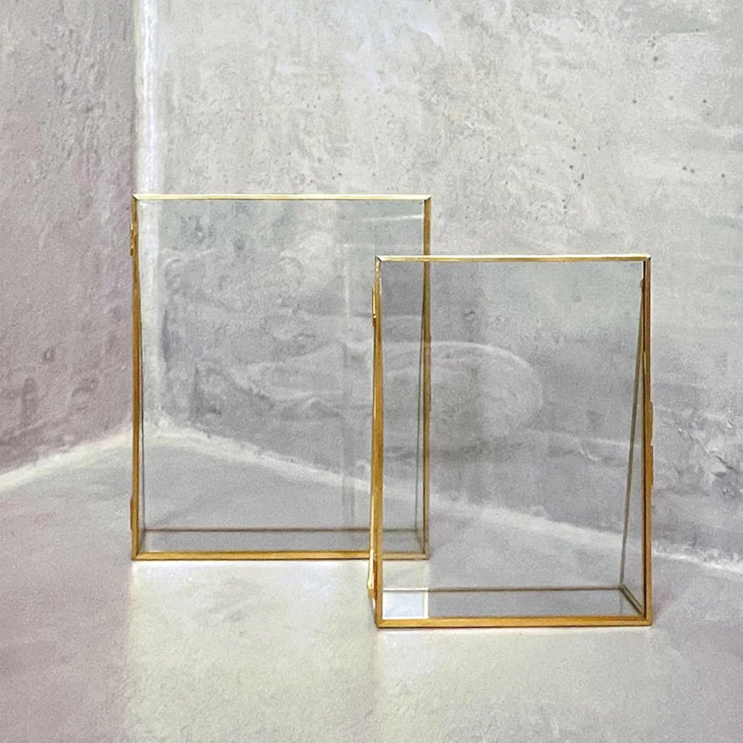 CAQ 6x8 Floating Picture Frames Gold-Edged Display Metal Glass Minimalist Home Wedding Decor Tabletop Shelf Art Photo Frame for Pressed Flower Keepsake Gifts for Christmas Housewarming Anniversary