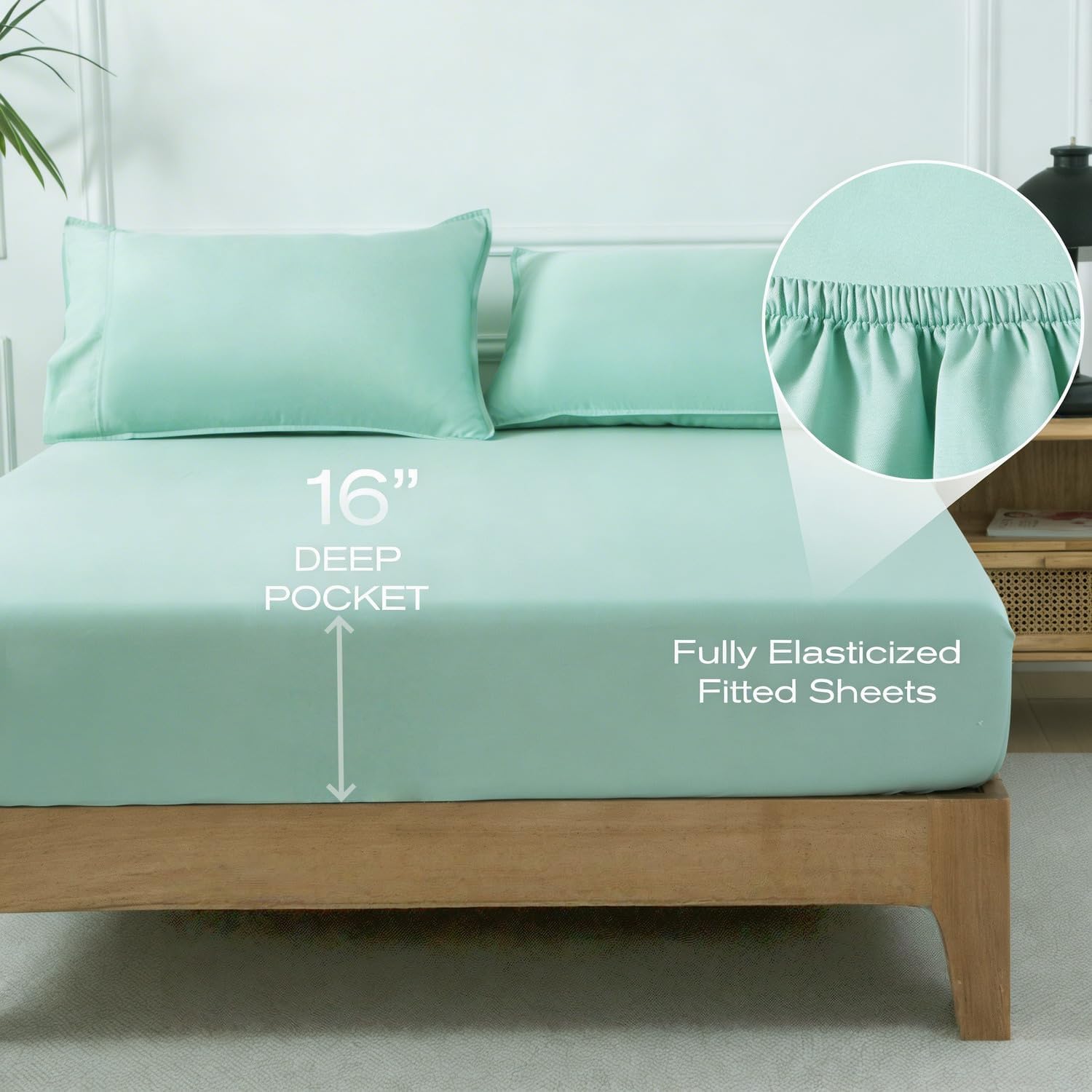 meadow park Tencel Cooling Sheet Set Queen Size, 300 Thread Count Lyocell Bed Sheets, Silky Smooth Breathable Bedding for Hot Sleepers, Duck Egg Color. image 3