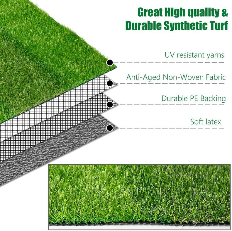 Artificial Grass Outdoor Rug 0.8inch 2FTX6FT Stripe Fake Grass Rug Mat Rubber Backing with Drain Holes Pet Faux Astro Turf Rug Carpet for Garden Patio Balcony Customized