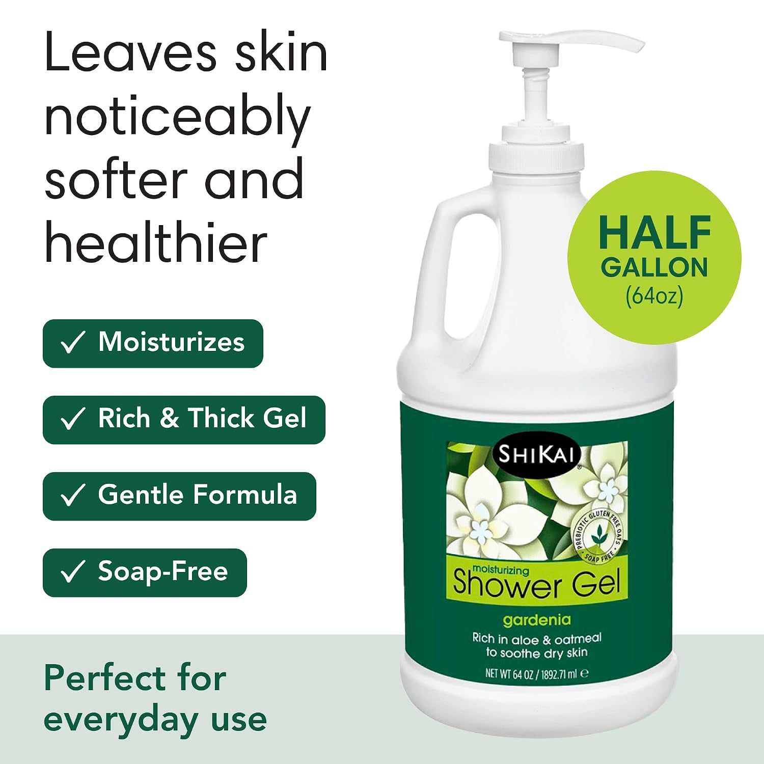 ShiKai Daily Moisturizing Shower Gel (Gardenia, 64 oz) | Gentle Soap-Free Body Wash for Dry and Sensitive Skin | With Aloe Vera & Oatmeal image 4