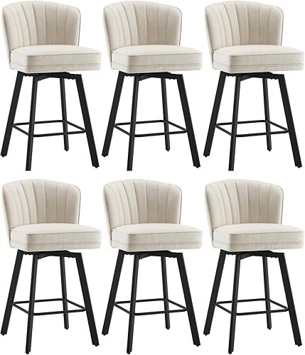 Miniatura 49 de Juego de 2 taburetes de bar giratorios de altura de mostrador, taburetes modernos de 26'' con respaldos y patas de metal, sillas de bar tapizadas,