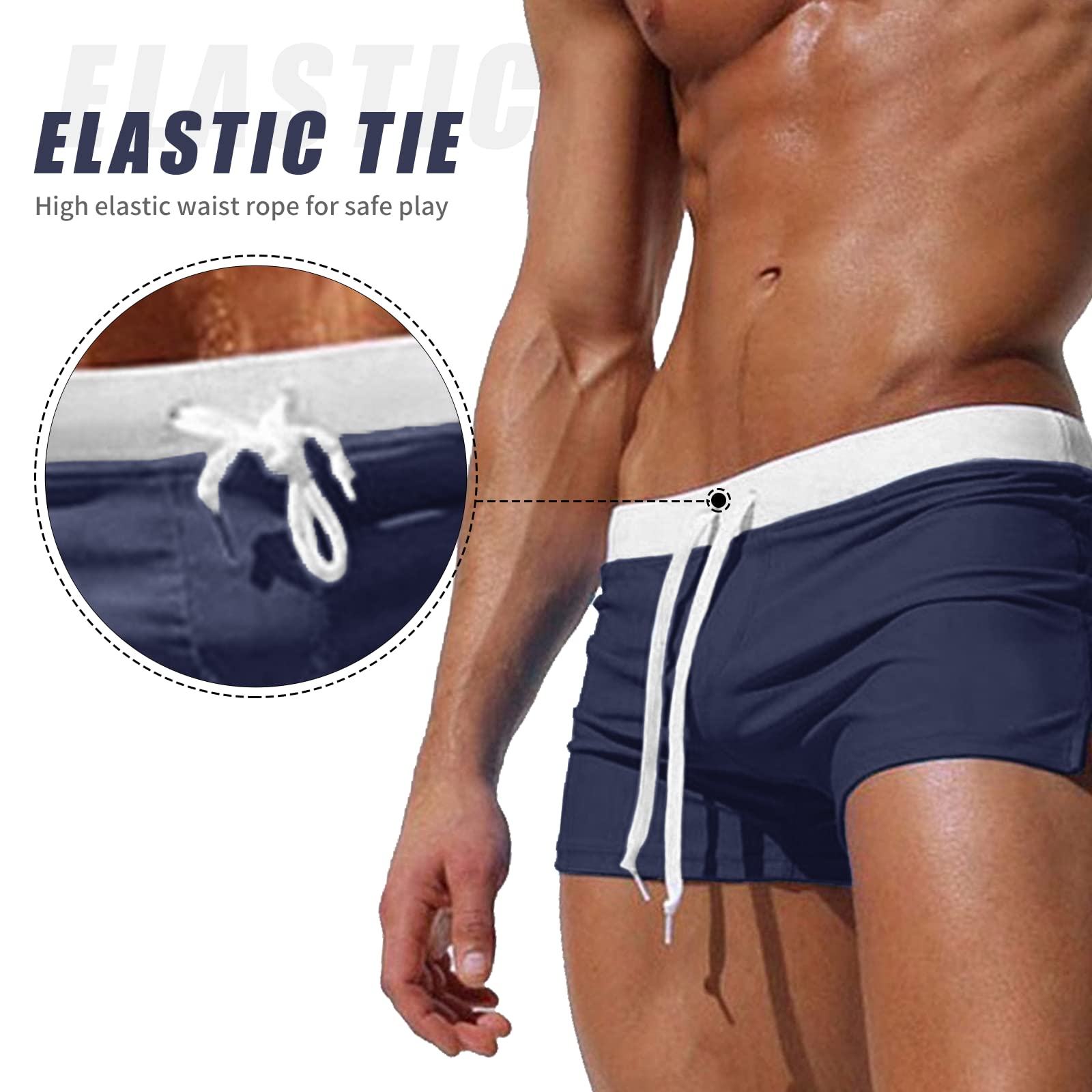 EDOTON Herren Badehose Jungen Bademode Sexy Badeshorts für Männer Schwimmhose mit Reißverschlusstasche Trainingsshorts Elastisch Verstellbar Mit Tunnelzug Badeshorts
