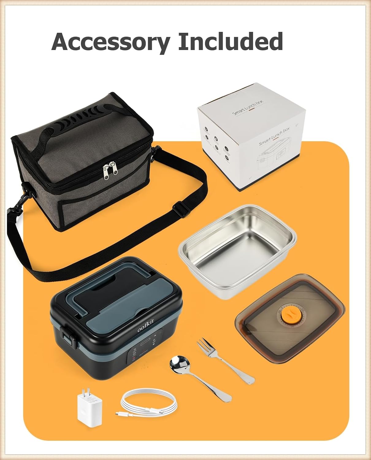 Electric Lunch Box For Adults(Men & Women),Heated Lunch Box Battery Powered With USB Charge port,Self Heating Coreless,Portable Food Warmer For meals on the go(1L Black) - Image 7