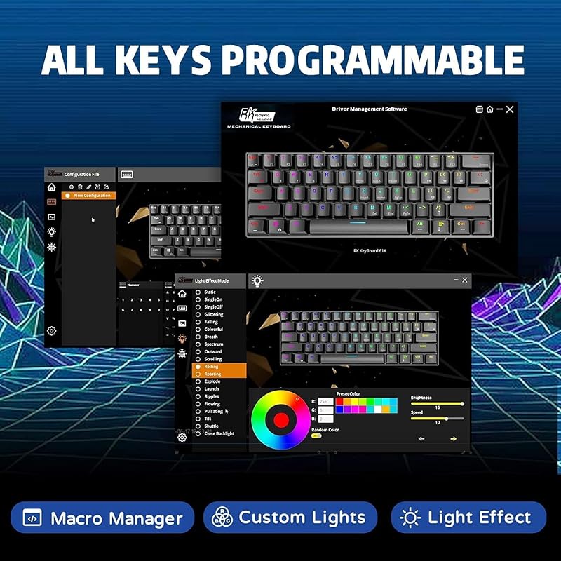RK ROYAL KLUDGE RK61 RGB 60% Mechanikus Gaming Billentyűzet Wireless Bluetooth Kék Switch