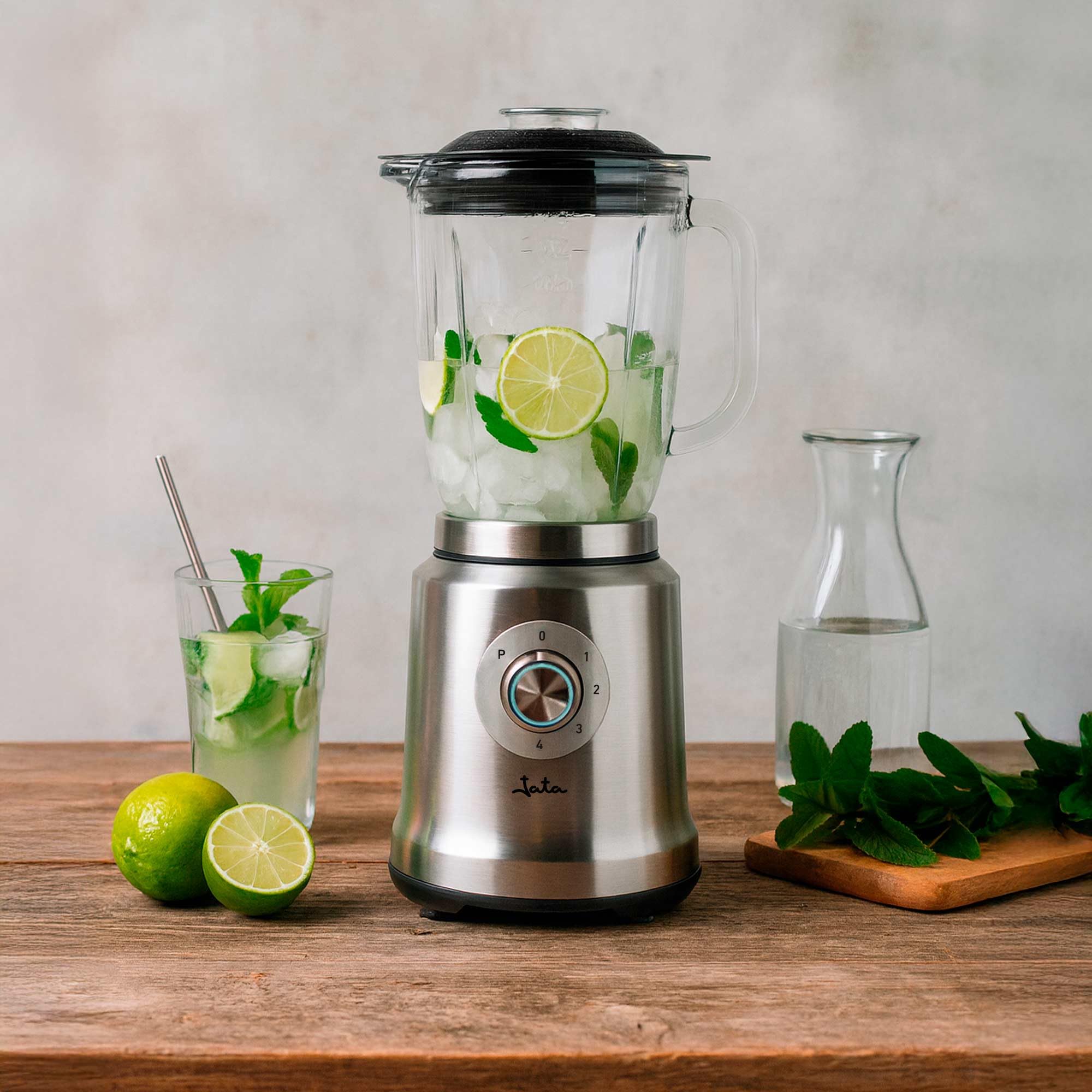Jata JEBT1241 - Batidora de Vaso con 4 Velocidades + Pulse. 6 Cuchillas de acero inox dentadas extralargas. 1.200 W. 1,75 litros. Pica hielo. Con motor profesional. Cuerpo de acero inoxidable