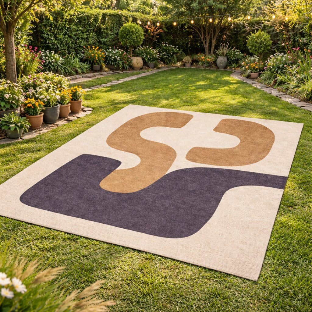 6'x10' Abstract Hand Tufted Wool Area Rug, Modern Multicolor Carpet with Artistic Shapes, Contemporary Rectangular Floor Rug for Living Room Bedroom