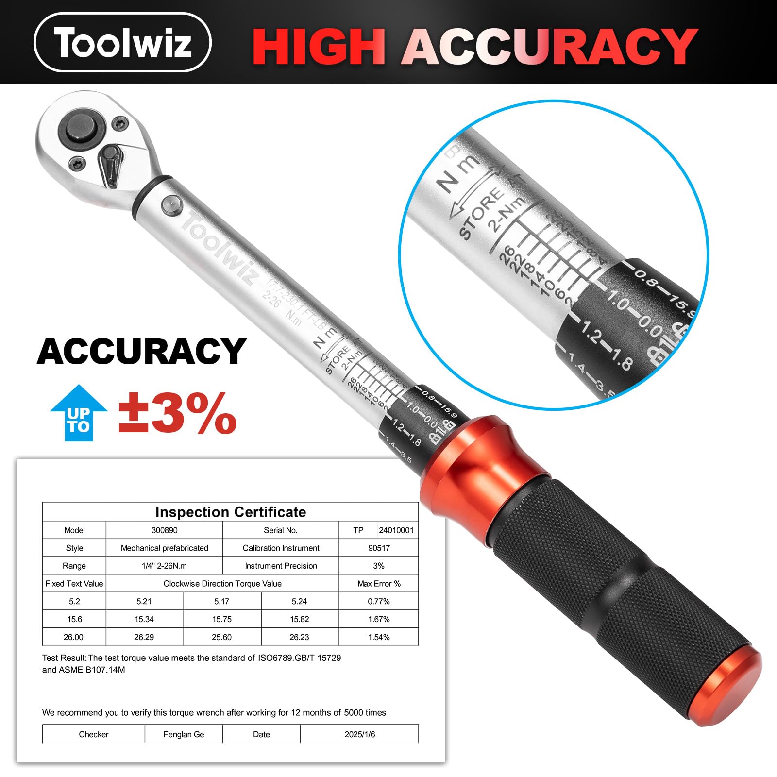 Toolwiz Clé Dynamométrique 1/4", 2-26 Nm pour Vélo, Précision ±3%, 15 Pièces Cle Dynamometrique Kit D'entretien Vélos Route Montagne avec Barre D'extension, Douilles Hex et Star Bit